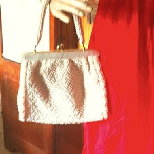 Vintage Beaded Bag Mother of Pearl Accent